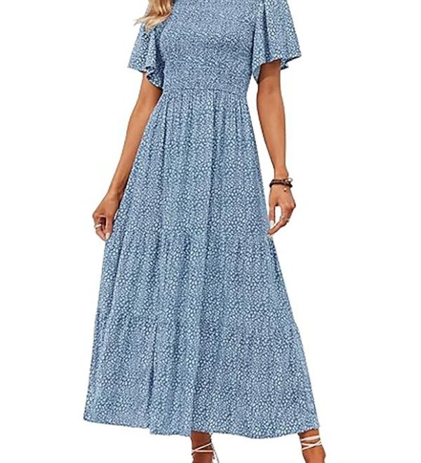 Elegant Lilac Floral Smocked Tiered Maxi Dress