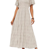 Elegant Lilac Floral Smocked Tiered Maxi Dress