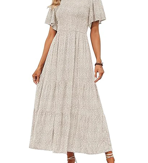 Elegant Lilac Floral Smocked Tiered Maxi Dress