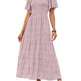 Elegant Lilac Floral Smocked Tiered Maxi Dress