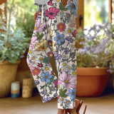 Bohemian Floral Print Straight-Leg Pants