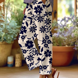 Bohemian Floral Print Straight-Leg Pants
