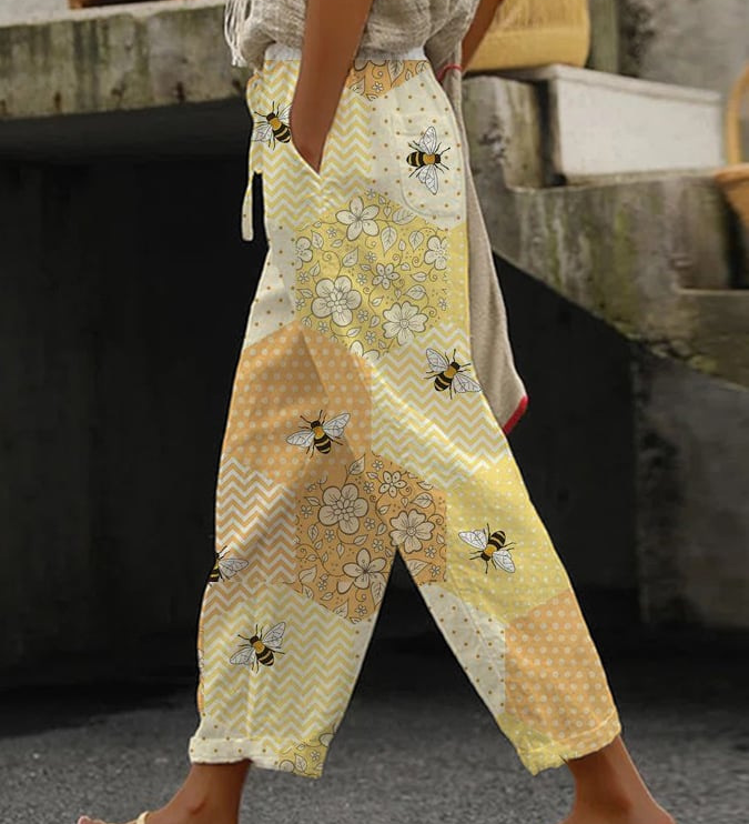 Bohemian Floral Print Straight-Leg Pants