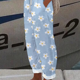 Bohemian Floral Print Straight-Leg Pants