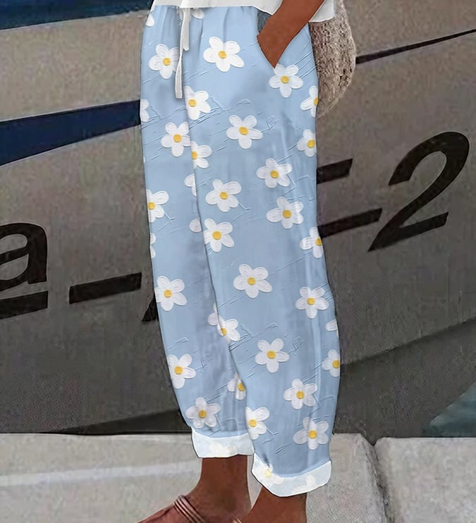Bohemian Floral Print Straight-Leg Pants