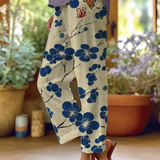Bohemian Floral Print Straight-Leg Pants