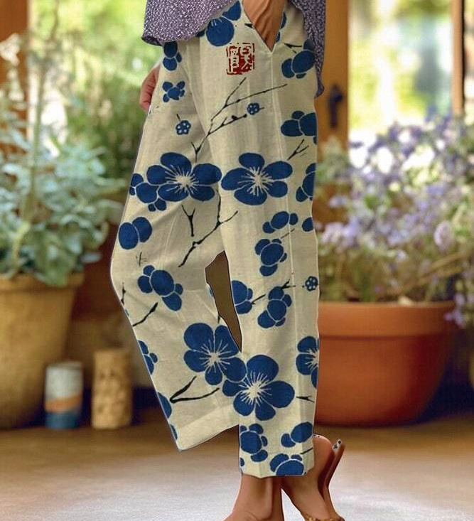 Bohemian Floral Print Straight-Leg Pants