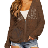 Artistic Hollow-Out Crochet Zip-Up Hooded Cardigan