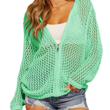 Artistic Hollow-Out Crochet Zip-Up Hooded Cardigan