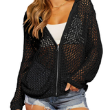 Artistic Hollow-Out Crochet Zip-Up Hooded Cardigan
