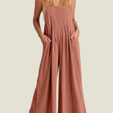 Comfortable Solid Button-Strap Relaxed Jumpsuit