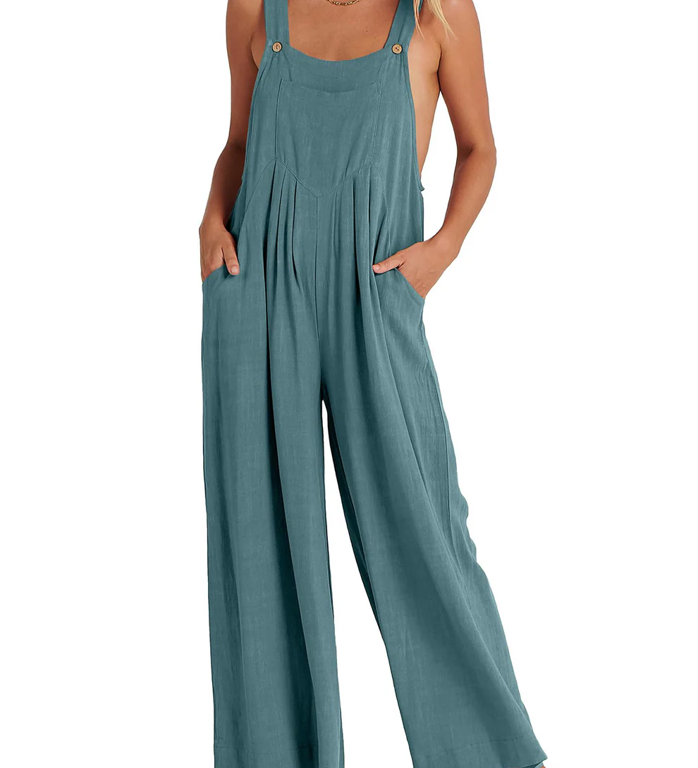 Comfortable Solid Button-Strap Relaxed Jumpsuit