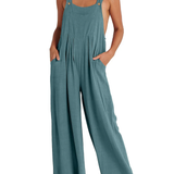 Comfortable Solid Button-Strap Relaxed Jumpsuit