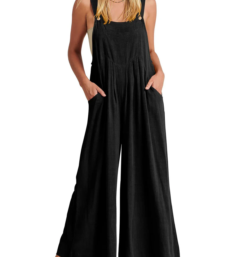 Comfortable Solid Button-Strap Relaxed Jumpsuit