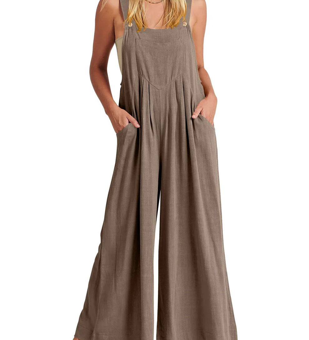 Comfortable Solid Button-Strap Relaxed Jumpsuit