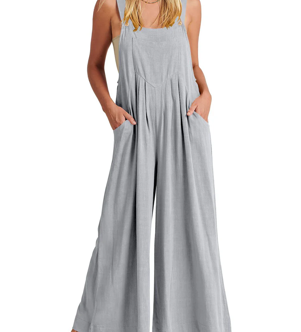 Comfortable Solid Button-Strap Relaxed Jumpsuit