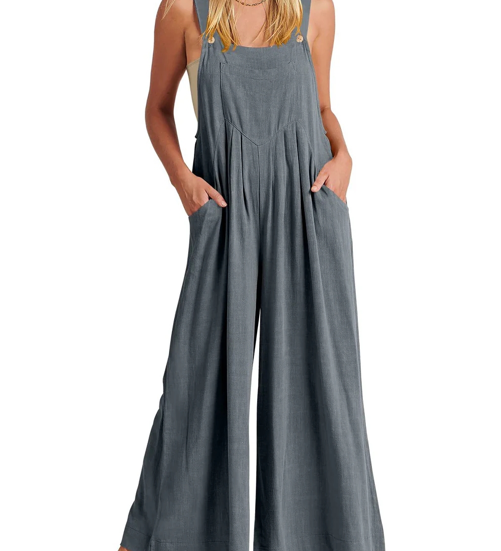 Comfortable Solid Button-Strap Relaxed Jumpsuit