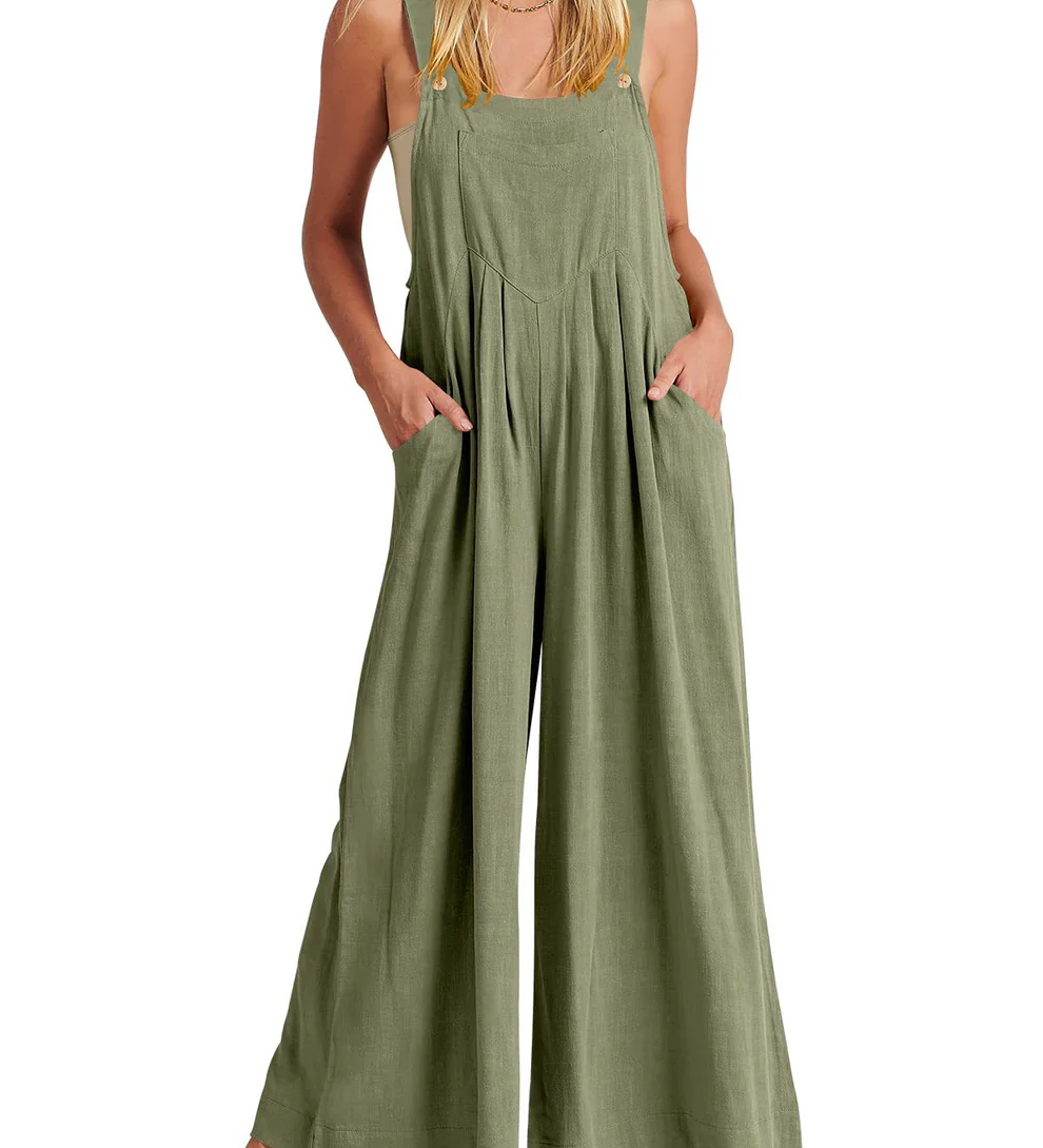 Comfortable Solid Button-Strap Relaxed Jumpsuit