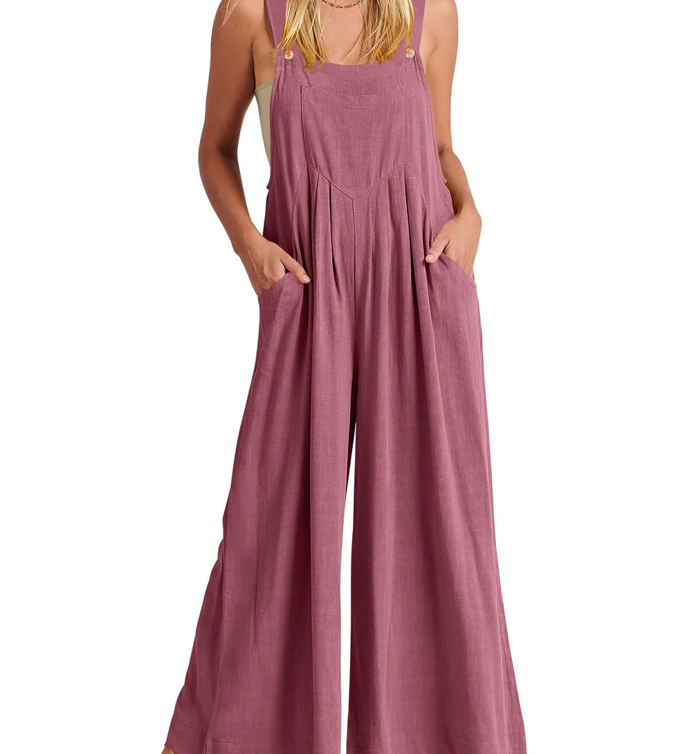Comfortable Solid Button-Strap Relaxed Jumpsuit