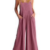 Comfortable Solid Button-Strap Relaxed Jumpsuit