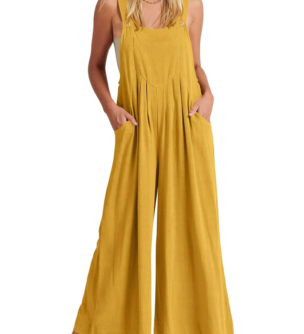 Comfortable Solid Button-Strap Relaxed Jumpsuit