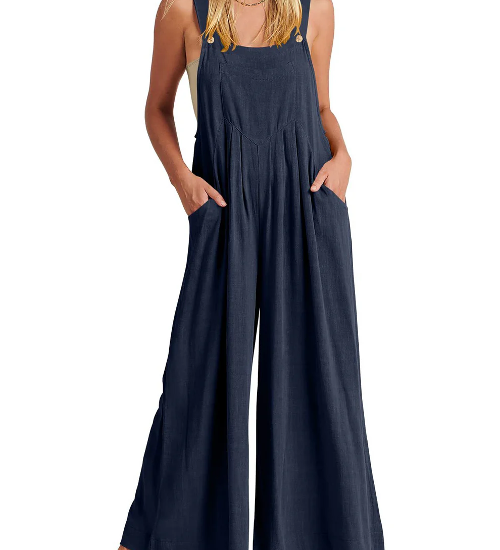 Comfortable Solid Button-Strap Relaxed Jumpsuit