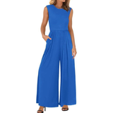 Comfortable Sleeveless Wide-Leg Pocket Jumpsuit