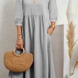 Elegant Solid Puff-Sleeve Pocket Maxi Dress
