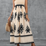Bohemian Medallion Print Smocked Maxi Dress