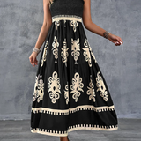 Bohemian Medallion Print Smocked Maxi Dress