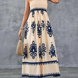 Bohemian Medallion Print Smocked Maxi Dress