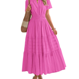 Elegant Lilac Smocked Tiered Maxi Dress