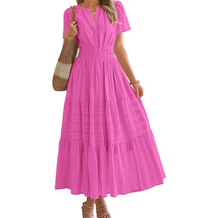 Elegant Lilac Smocked Tiered Maxi Dress