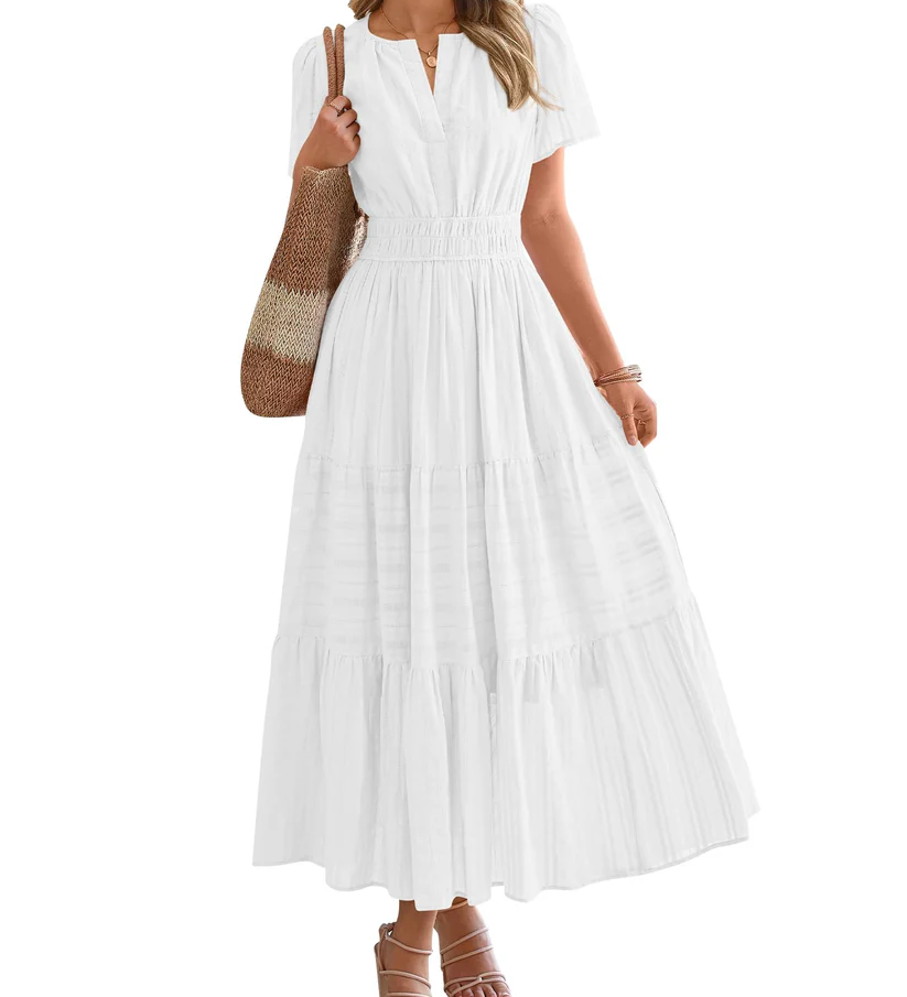 Elegant Lilac Smocked Tiered Maxi Dress