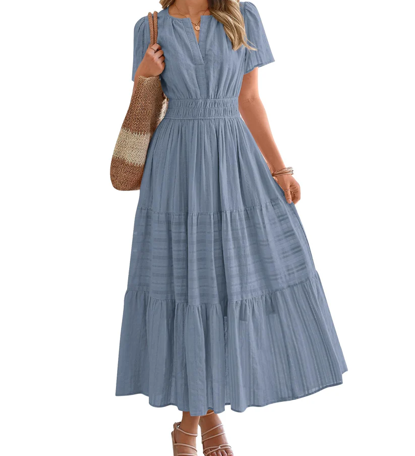 Elegant Lilac Smocked Tiered Maxi Dress