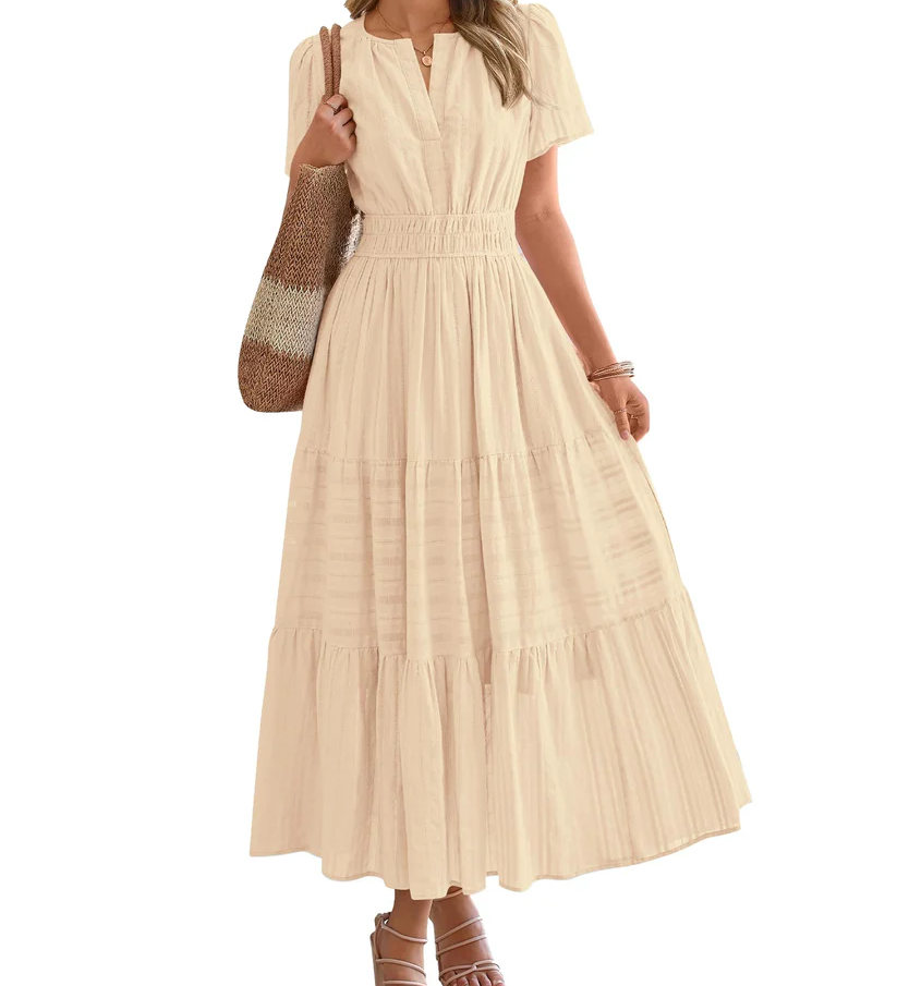 Elegant Lilac Smocked Tiered Maxi Dress