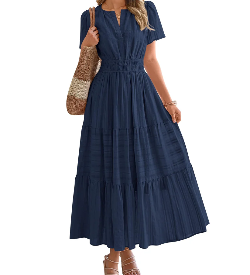 Elegant Lilac Smocked Tiered Maxi Dress