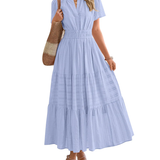 Elegant Lilac Smocked Tiered Maxi Dress