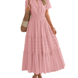 Elegant Lilac Smocked Tiered Maxi Dress