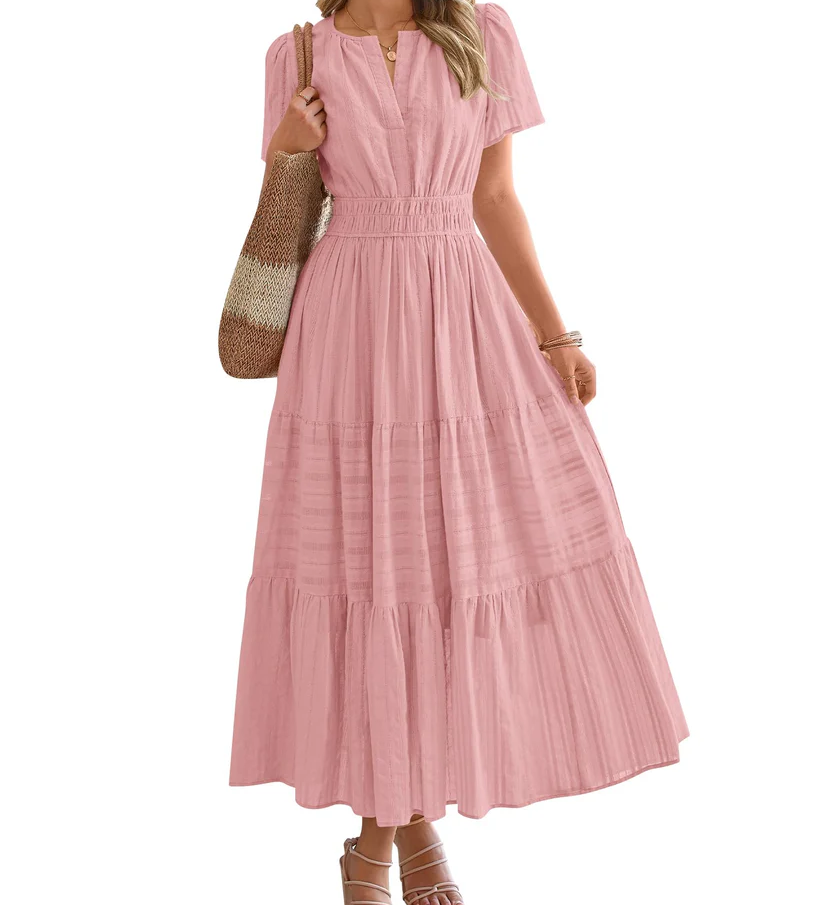 Elegant Lilac Smocked Tiered Maxi Dress