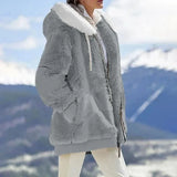 Daria™ | Colorblock Stripe Fuzzy Hooded Zip-Up Jacket