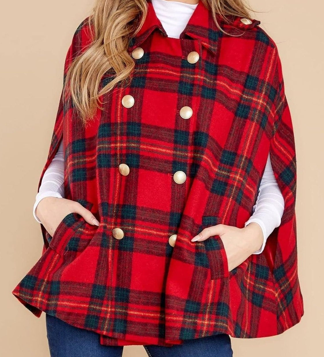 Clara™ | Plaid double-breasted cape coat