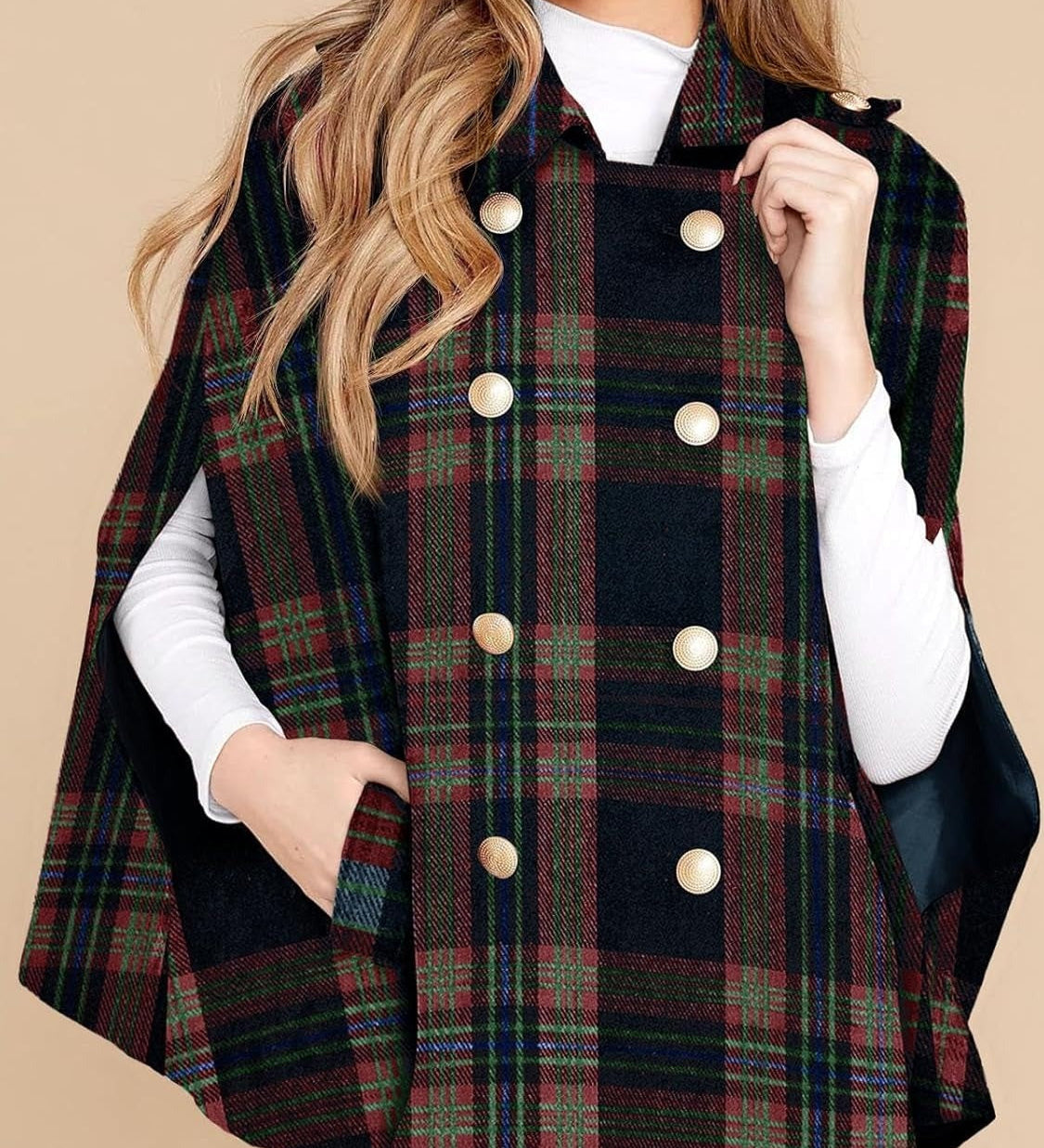 Clara™ | Plaid double-breasted cape coat