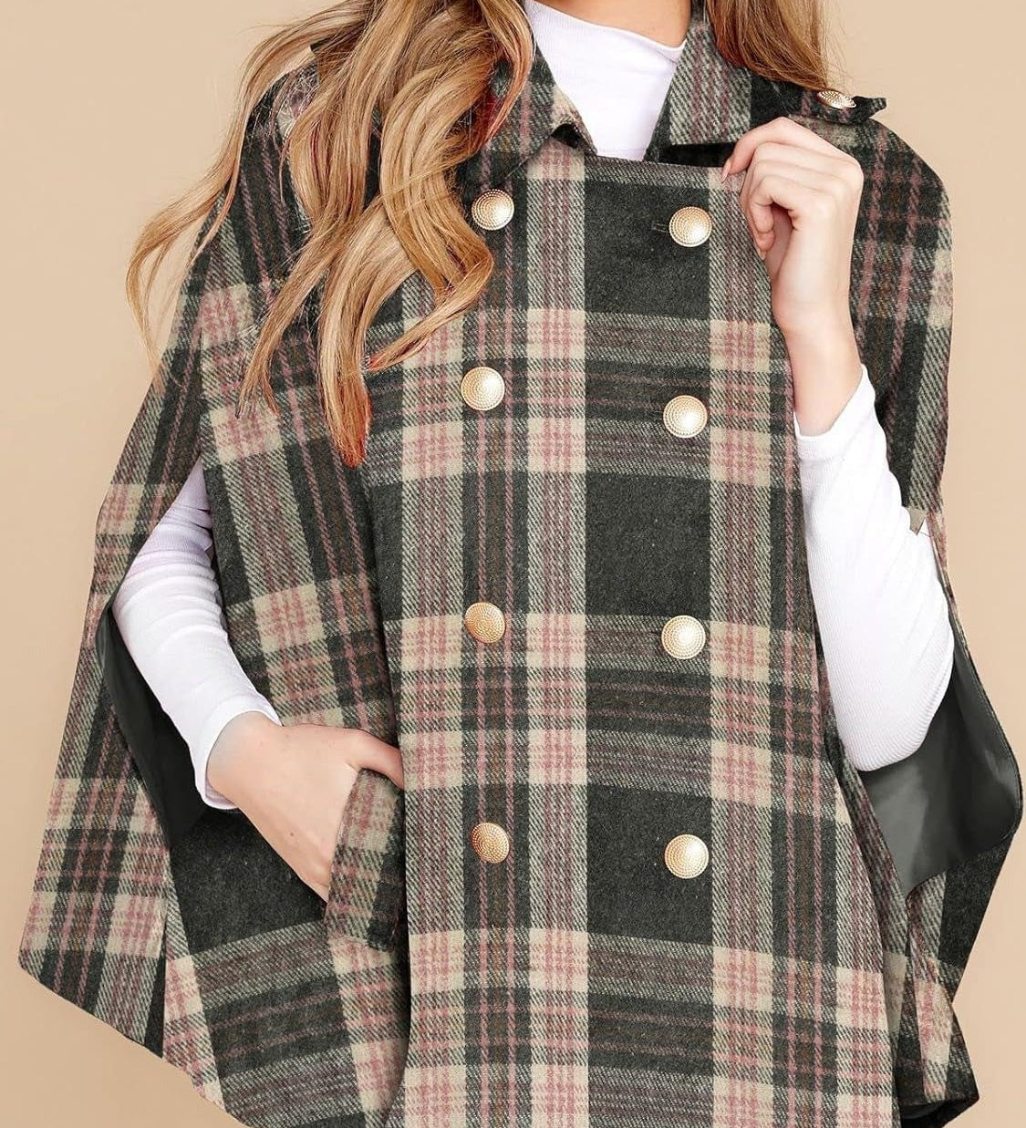 Clara™ | Plaid double-breasted cape coat