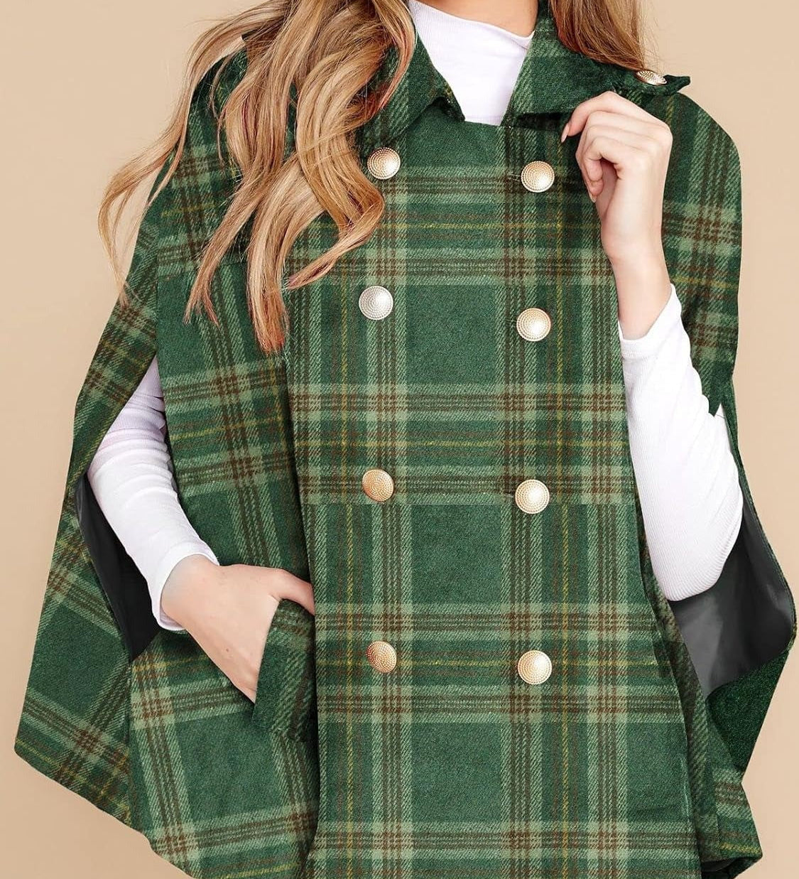 Clara™ | Plaid double-breasted cape coat