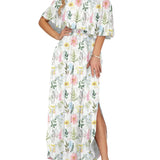 Elegant Off-The-Shoulder Floral Side-Slit Maxi Dress