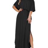 Elegant Off-The-Shoulder Floral Side-Slit Maxi Dress