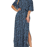 Elegant Off-The-Shoulder Floral Side-Slit Maxi Dress