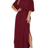 Elegant Off-The-Shoulder Floral Side-Slit Maxi Dress