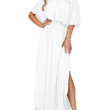 Elegant Off-The-Shoulder Floral Side-Slit Maxi Dress